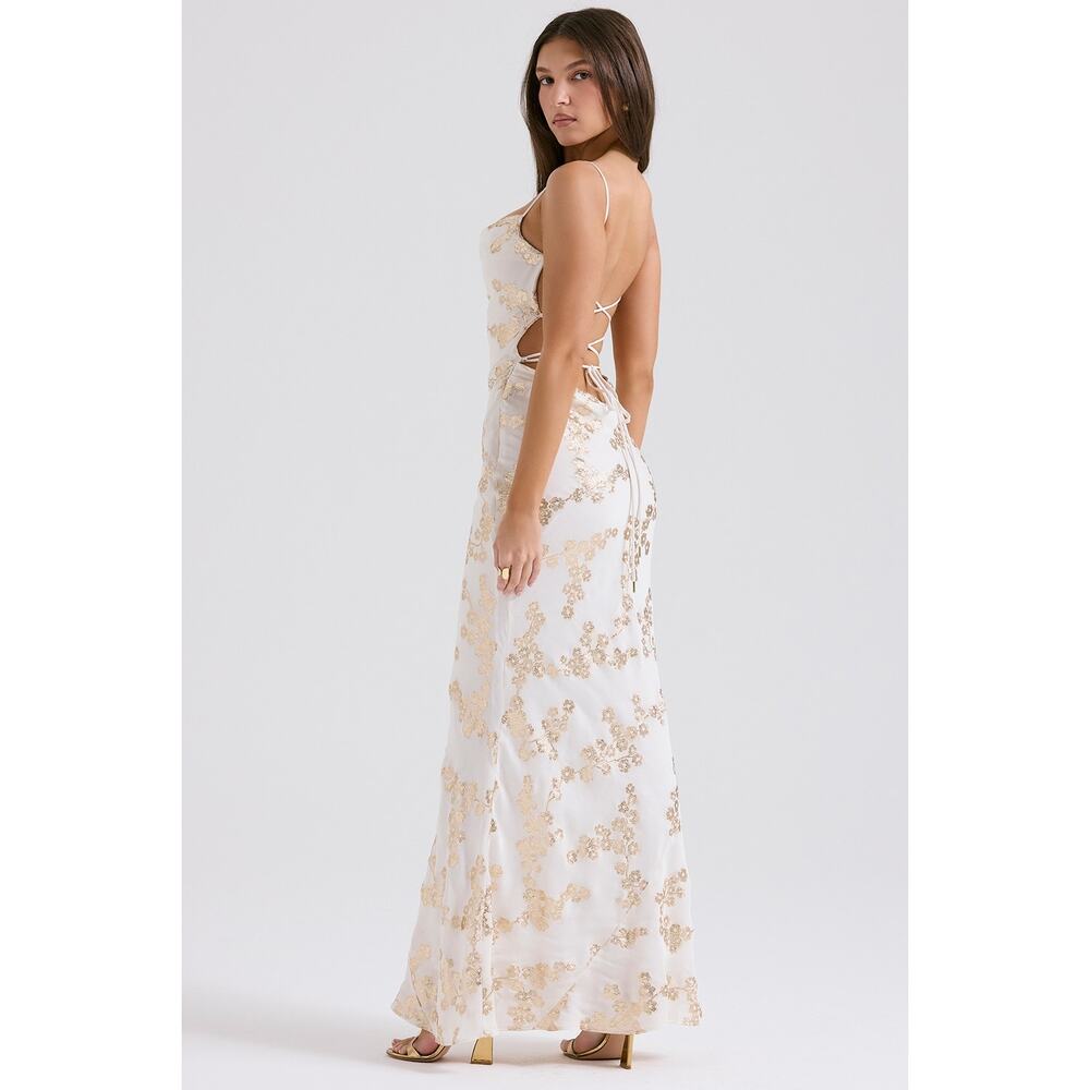 House of CB Capriana white & gold jacquard satin gown - Picture 2 of 3